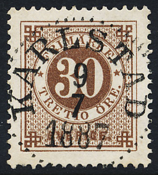 F47 30 öre brun ph KARLSTAD 9.7.1887 Lyxexemplar