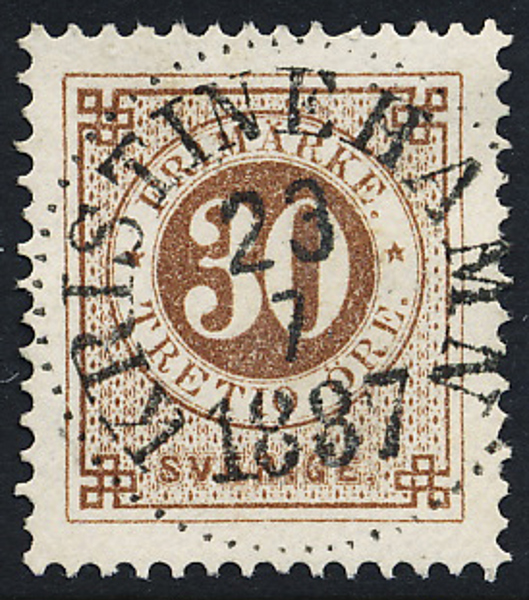 F47 30 öre brun ph KRISTINEHAMN 23.7.1887 Praktexemplar
