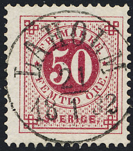 F36 50 öre karmin t.13 LAHOLM 21.1.1882 Praktexemplar
