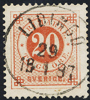 F46 20 öre röd ph LIDINGÖ 29.1.1887 Praktexemplar