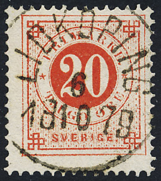 F33 20 öre röd T.13 LIDKÖPING 6.10.1879