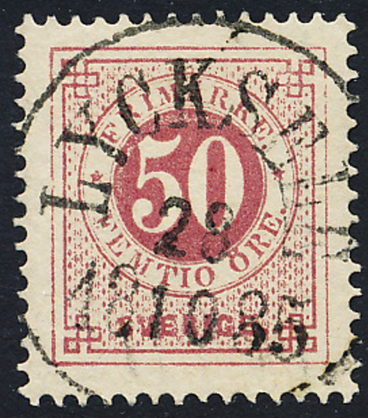 F36 50 öre röd t.13. LYCKSELE 29.10.1885 Lyxexemplar