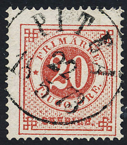 F22 20 öre röd t.14 PITEÅ 22.5.1873 