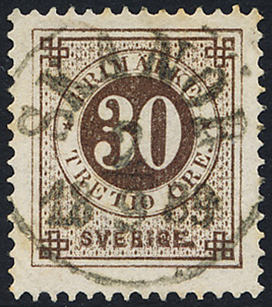 F47c 30 öre mörkbrun t.13 SKANÖR 2.9.1889 (nyans O.P.) Praktexemplar