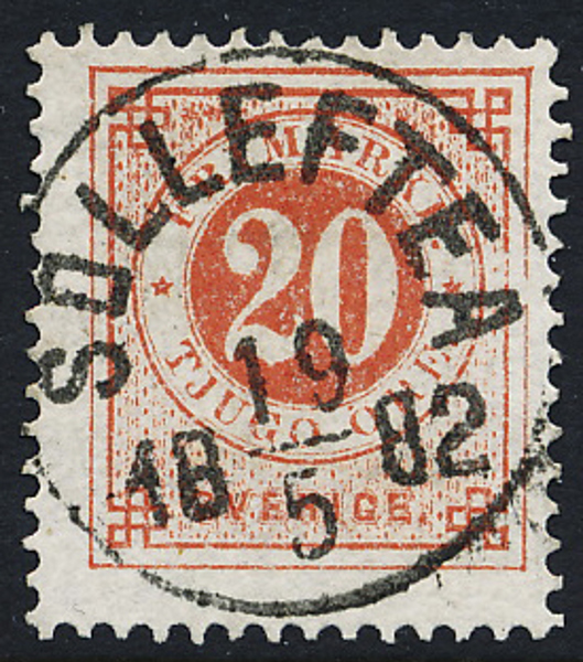 F33 20 öre röd t.13 SOLLEFTEÅ 19.5.1882