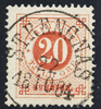F33 20 öre röd t.13 STRENGNÄS 22.10.1885