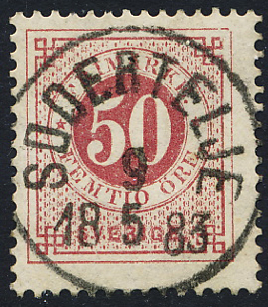 F36 50 öre röd t.13 SÖDERTELJE 9.5.1883 Praktexemplar