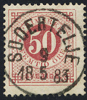 F36 50 öre röd t.13 SÖDERTELJE 9.5.1883 Praktexemplar