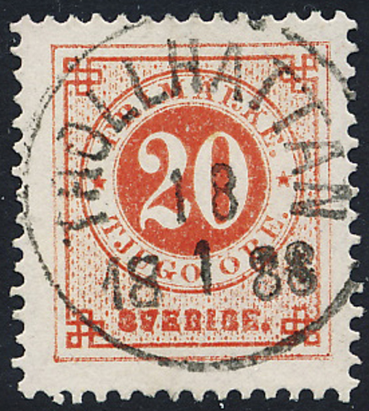 F46 20 öre röd ph TROLLHÅTTAN 18.1.1888 Praktexemplar