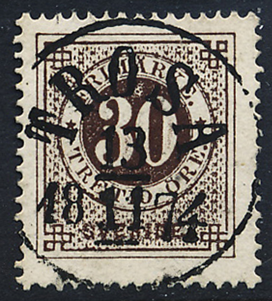 F25 30 öre brun t.14 TROSA 13.11.1874 Praktexemplar
