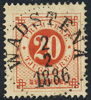 F33 20 öre röd t.13 WADSTENA 2.2.1886 Praktexemplar