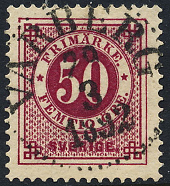 F48 50 öre karmin ph VARBERG 29.3.1892