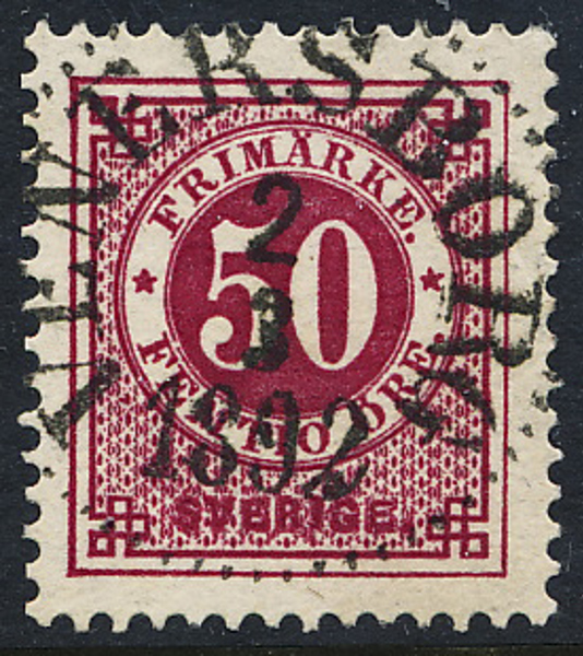 F48 50 öre karmin ph VENERSBORG 2.5.1892  Praktexemplar