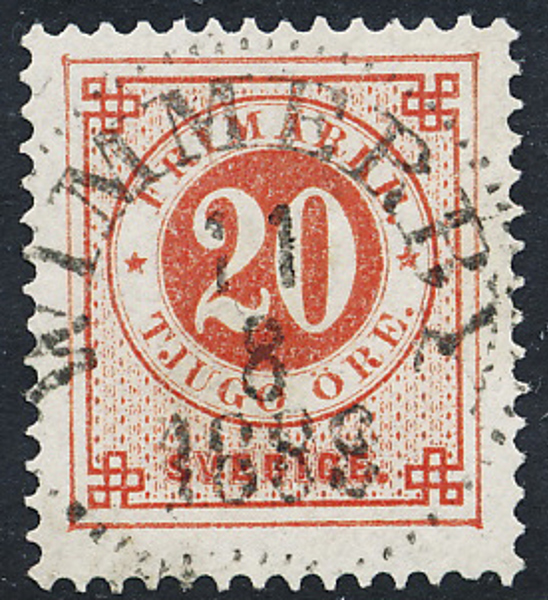 F46  20 öre röd ph WIMMERBY 11.8.1889 