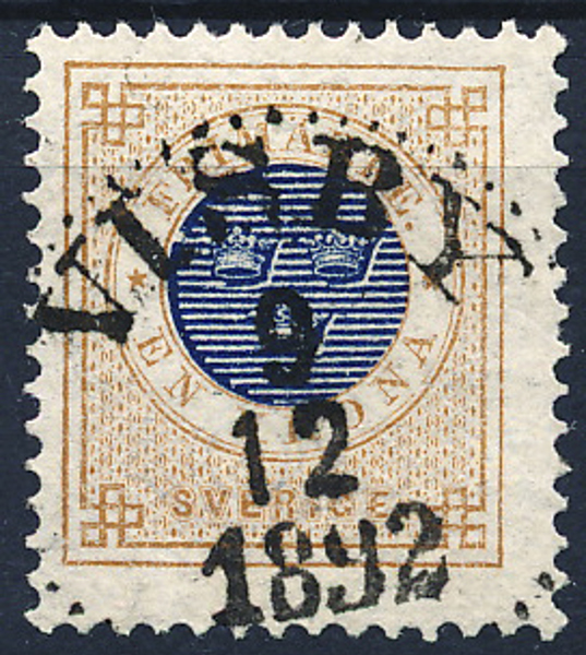 F49 1 kr brun/blå ph  VISBY 9.12.1892