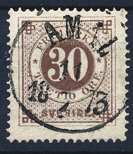 F26 30 öre brun t.14 ÅMÅL 11.7.1873 