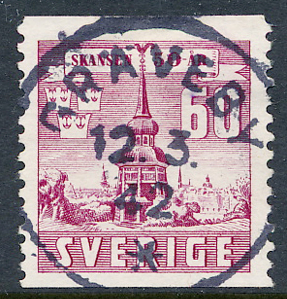 F331 60 öre Skansen stämplat GRÄVEBY 12.3.42  Prakt/Lyx   