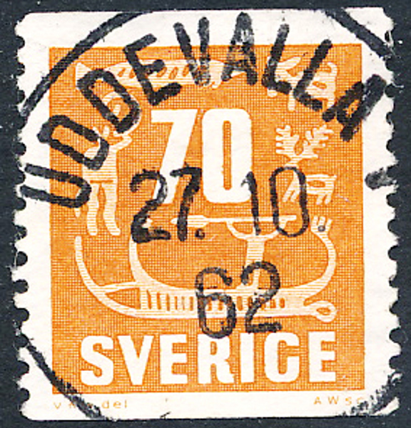 F462 70 öre orange Hällristningar lyxstämplat gummistämpel (N59G) UDDEVALLA 1 27.10.62