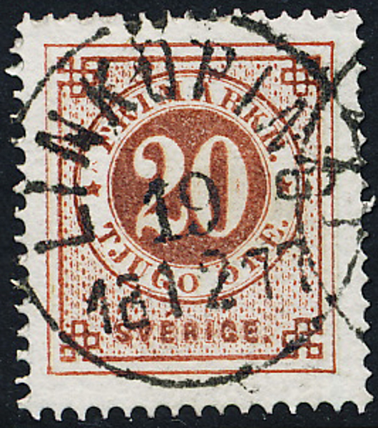 F23 20 på 20 öre röd t.14 LINKÖPING 19.12.1877