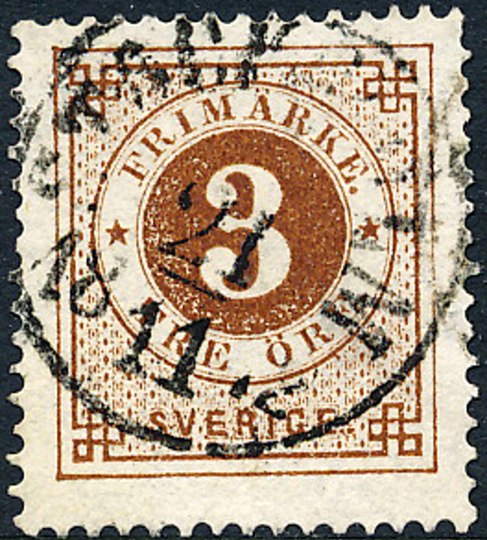 F17c 3 öre mörkt orangebrun t.14 STOCKHOLM 21.1.1872