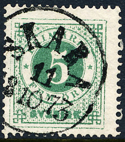 F19c 5 öre blågrön (smaragdgrön), t.14 SKARA 11.10.1873. 