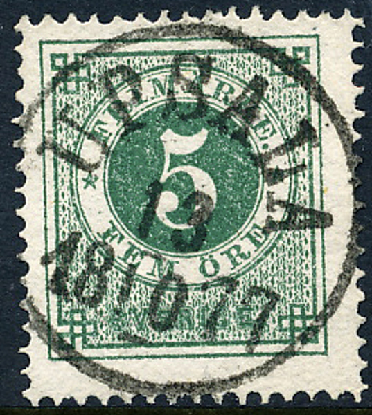 F19h 5 öre matt blåakt. grön, t.14 UPSALA 13.10.1876. Prakt/Lyxexemplar