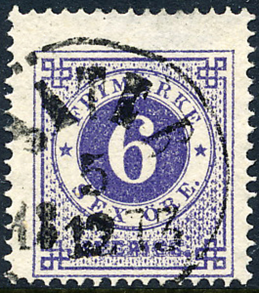 F20c 6 öre ultramarin violett, vanligt papper, t.14 SÄTER 5.12.1873