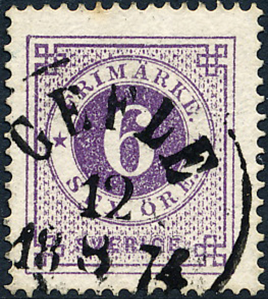 F20e 6 öre rödakt. violett t.14 GEFLE 12.8.1874