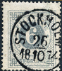 F20h 6 öre blåakt. grå t.14 STOCKHOLM 25.10.1874