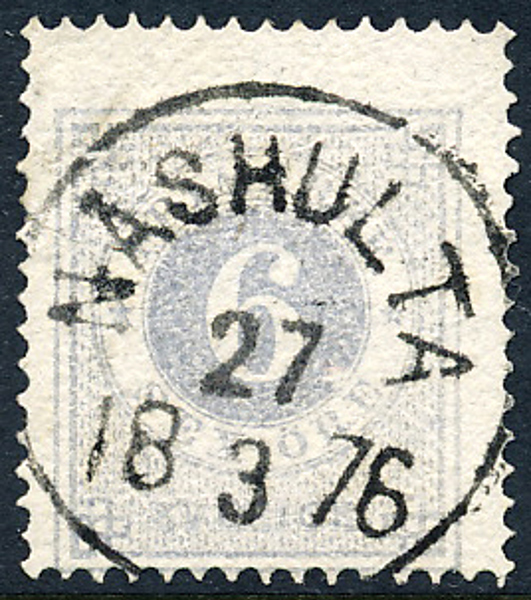 F20i 6 öre matt blåakt. lila t.14 NÄSHULTA 27.3.1876