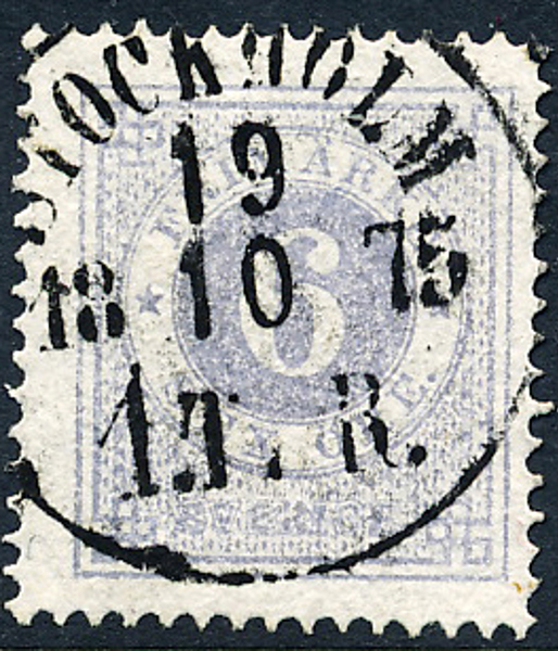 F20i 6 öre matt blåakt. lila t.14 STOCKHOLM 1 TUR 19.10.75 Prakt