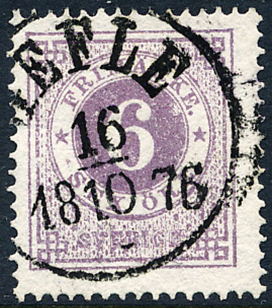 F20j 6 öre blåakt. lila t.14 GEFLE 16.10.1876