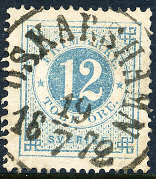 F21a 12 öre mattblå t.14 OSKARSHAMN 19.7.1872. Praktexemplar