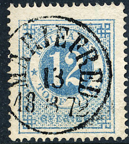 F21a 12 öre mattblå t.14 MARIEFRED 13.8.1872 