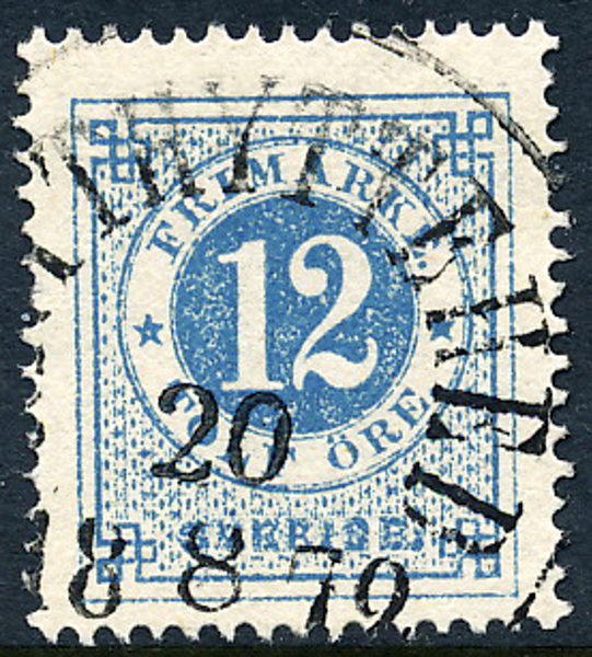 F21b 12 öre matt ultramarint. blå på gulakt. papper t.14 GRYTHYTTEHED 20.8.1872 