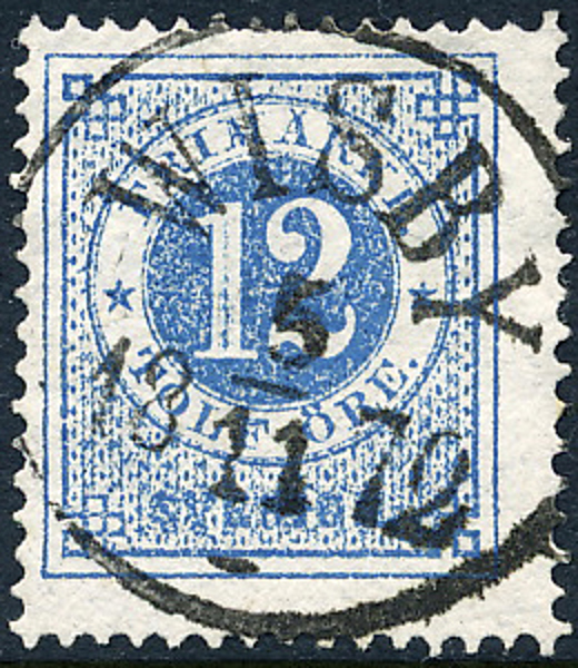 F21c 12 öre matt ultramarint. blå på vanligt papper t.14 WISBY 5.11.1872 