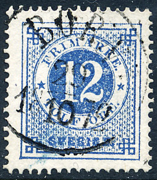 F21e 12 öre ultramarin, vanligt papper t.14 BORN 29.10.1872.