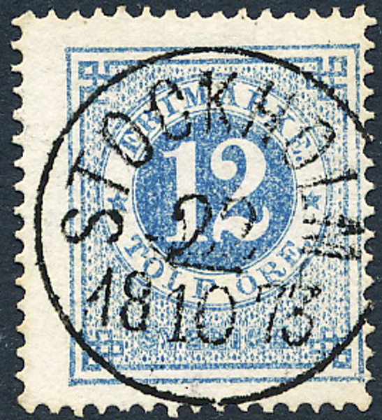 F21j 12 öre blekblå t.14 STOCKHOLM 22.10.1873