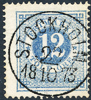 F21j 12 öre blekblå t.14 STOCKHOLM 22.10.1873