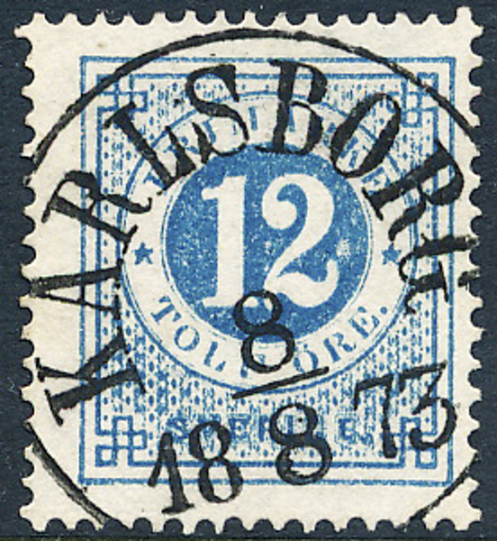 F21k 12 öre blå t.14 KARLSBORG 8.8.1873 Prakt