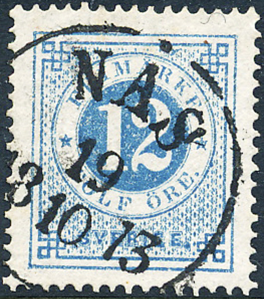 F21k 12 öre blå t.14 NÅS 19.10.1873. Lyxcentrerat ex