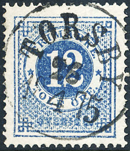 F21l 12 öre ultramarint. blå t.14 TORSBY 286.4.1875. Praktexemplar
