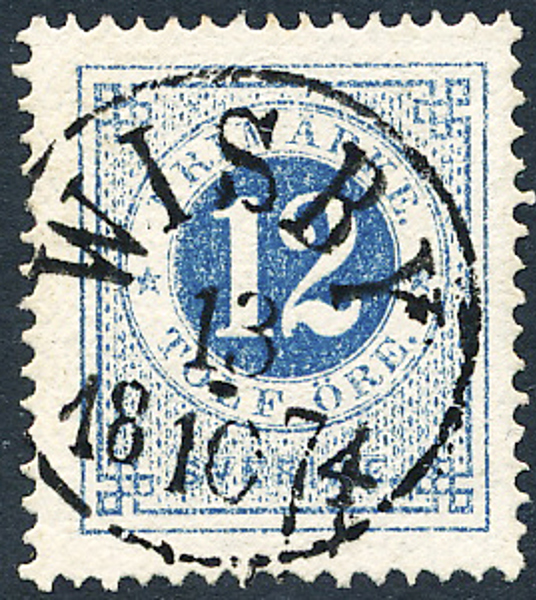 F21m 12 öre blå t.14 WISBY 13.10.1874. Prakt