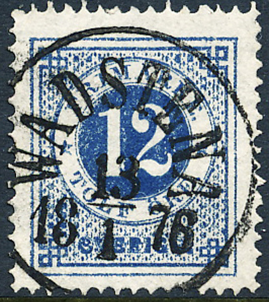 F21o 12 öre djupblå t.14 WADSTENA 13.1.1876