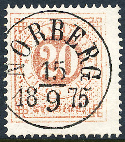 F22e 20 öre brunakt. röd t.14 NORBERG 15.9.1875