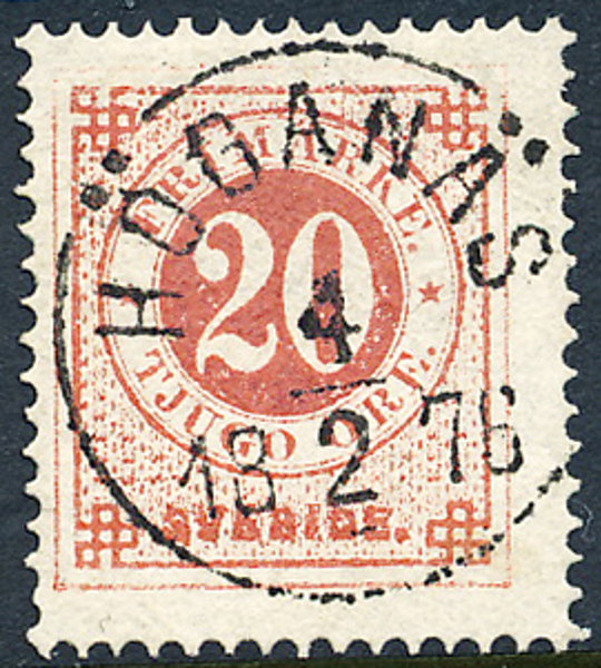 F22g 20 öre mattröd t.14 HÖGANÄS 4.2.1876