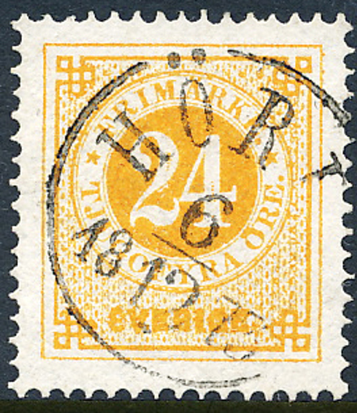 F24b 24 öre orange, vanligt papper t.14 HÖRBY 6.12.1873
