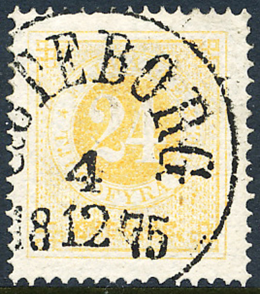 F24f 24 öre orangegul, vanligt papper t.14 GÖTEBORG 4.12.1875