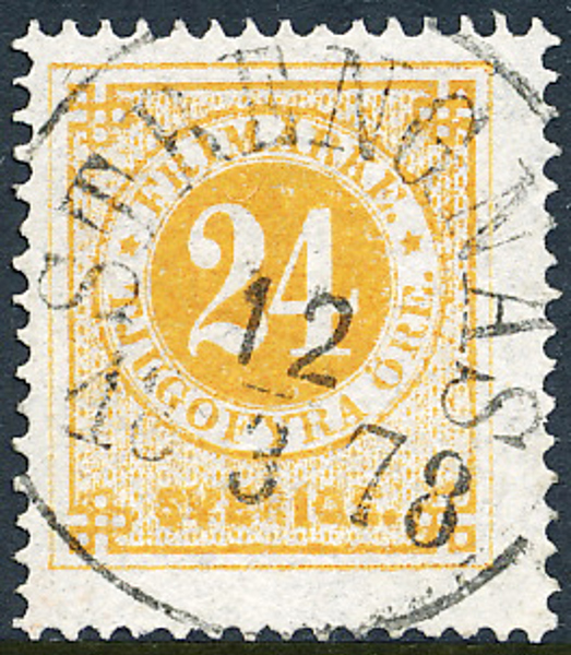 F24g 24 öre mattorange t.14 STRENGNÄS 12.3.1878. Praktexemplar