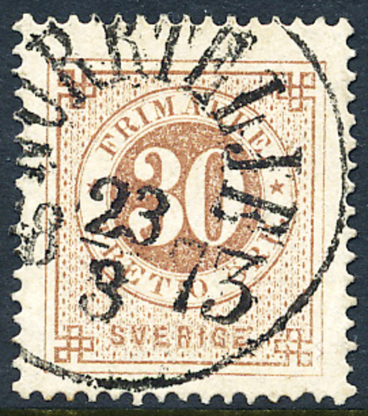 F25c 30 öre rödbrun t.14 NORRTELJE 23.3.1873 